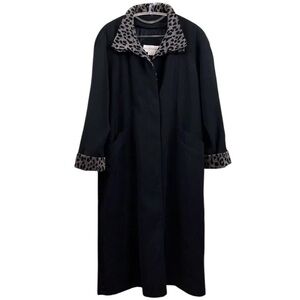 Vtg Rainshedder Leopard Print Trim Buttoned Trench Coat Jacket Black Gray Size 8